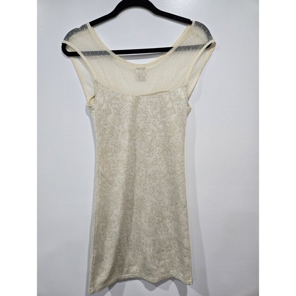 Free People Starlight Mini Dress Size XS Cream Mesh Lurex Bodycon Neutral Summer - Picture 8 of 9